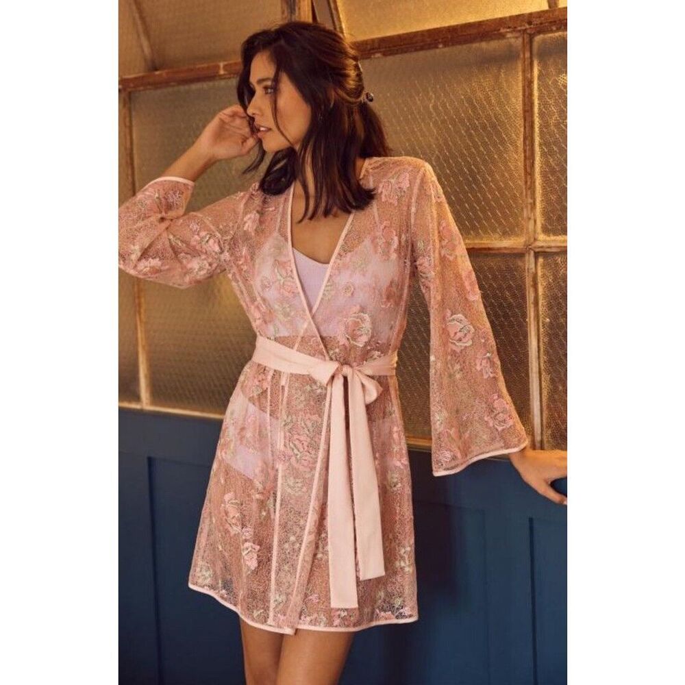 Anthropologie Pink Lace Robe